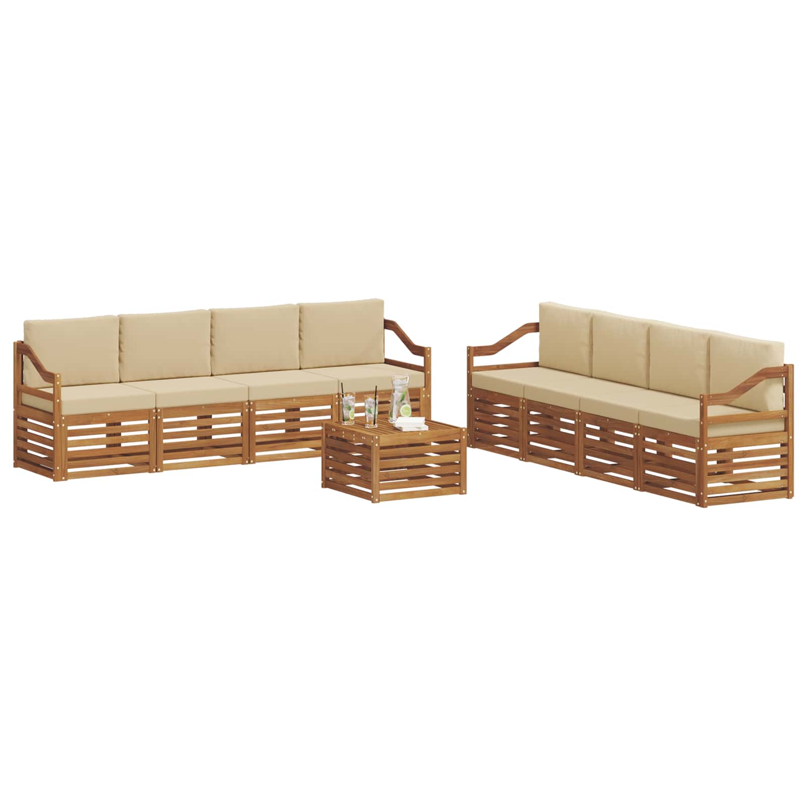 Sofagarnituren 9 pcs Natur und Beige Massivholz Akazie