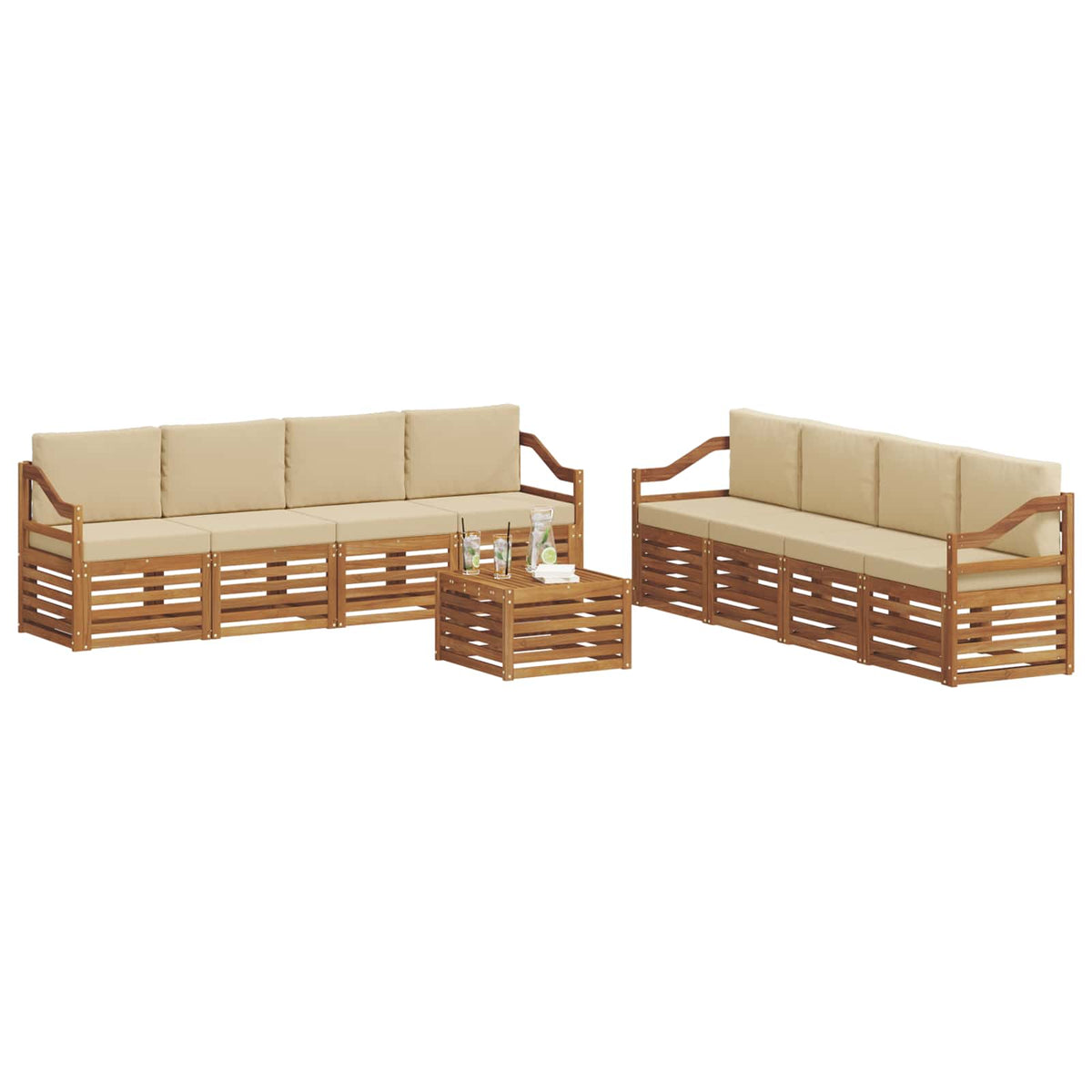 Outdoor-Sofagarnitur 9 stk. Natur und Beige