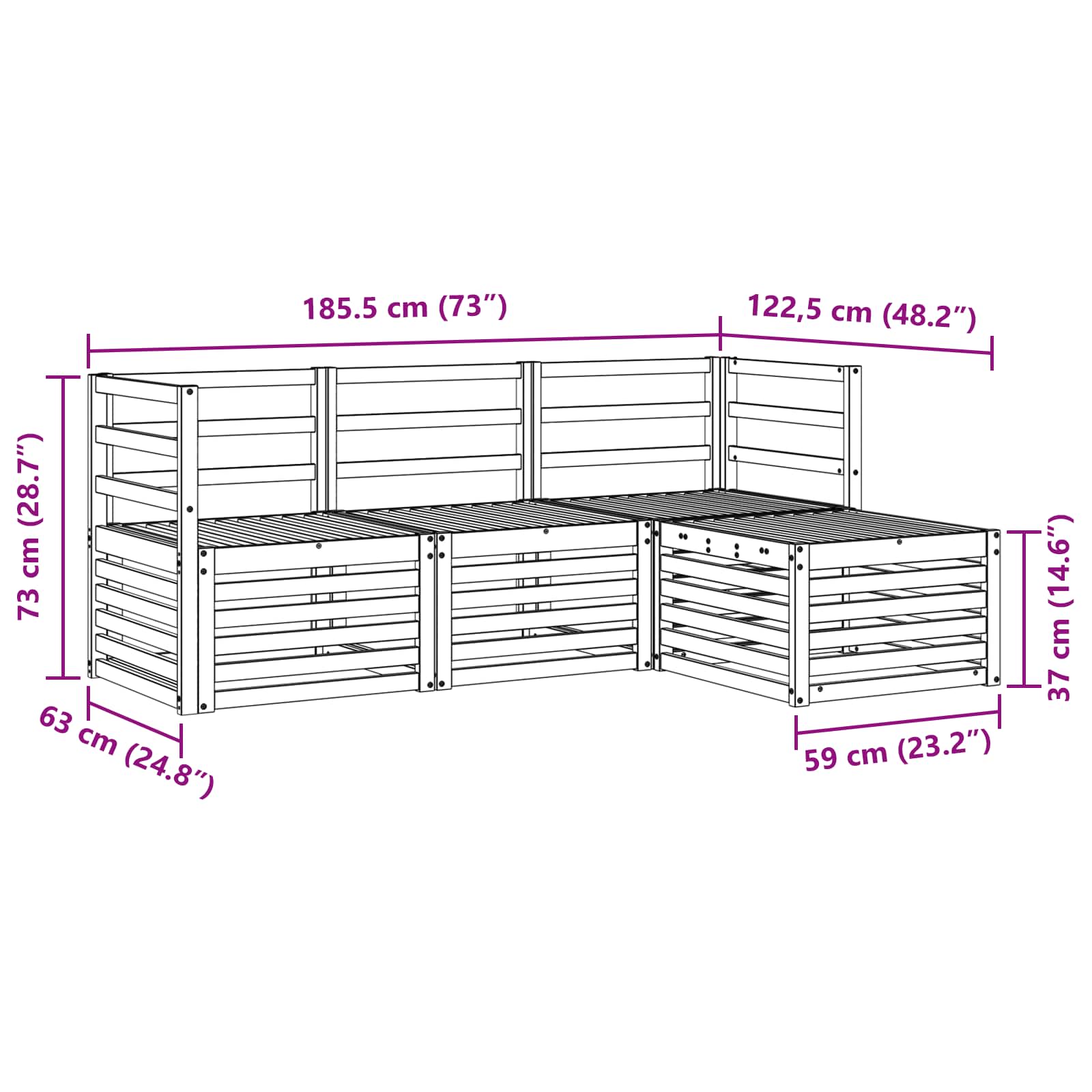 Outdoor-Sofagarnitur 4 pcs Natur