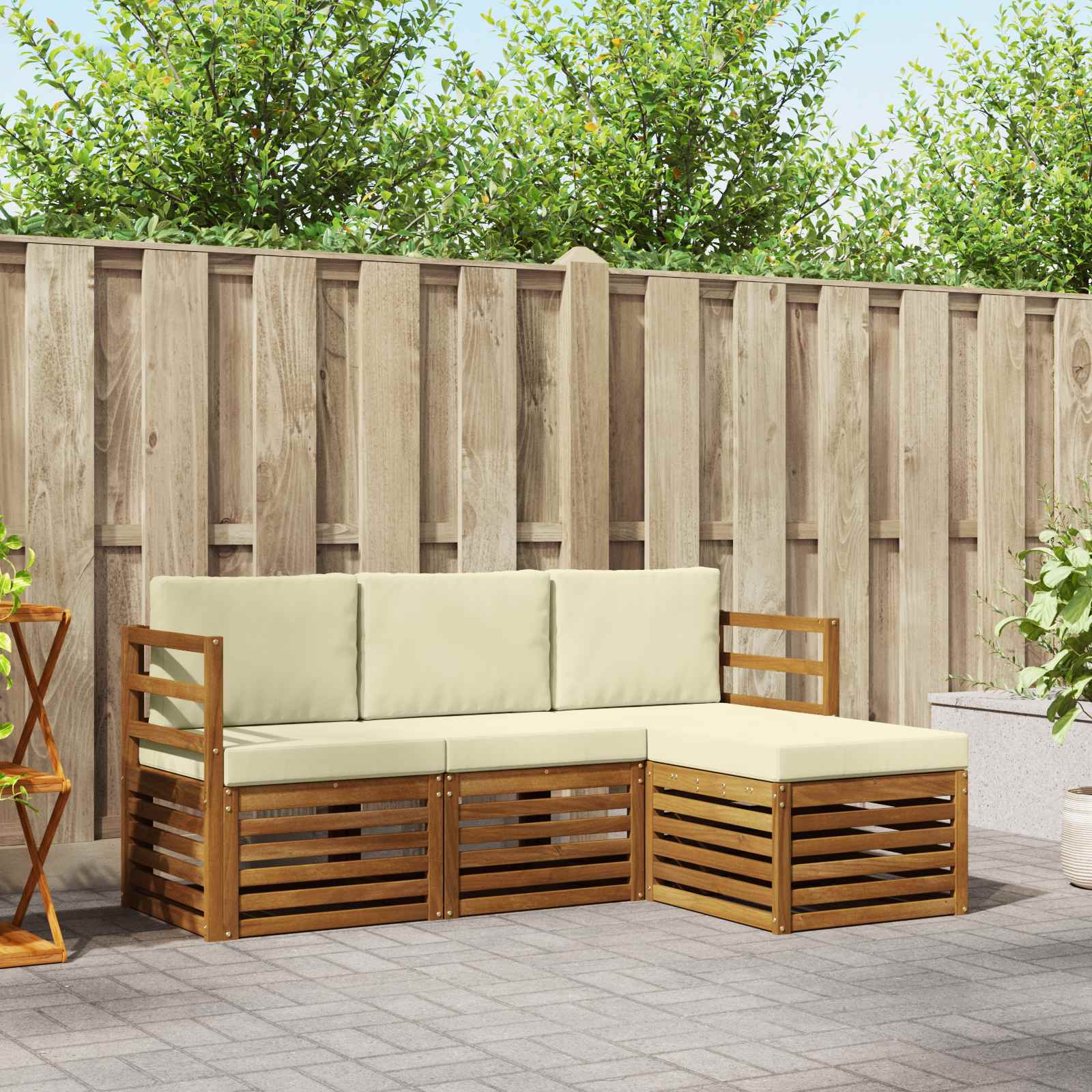 Outdoor-Sofagarnitur mit Kissen 4 pcs Natur und Creme