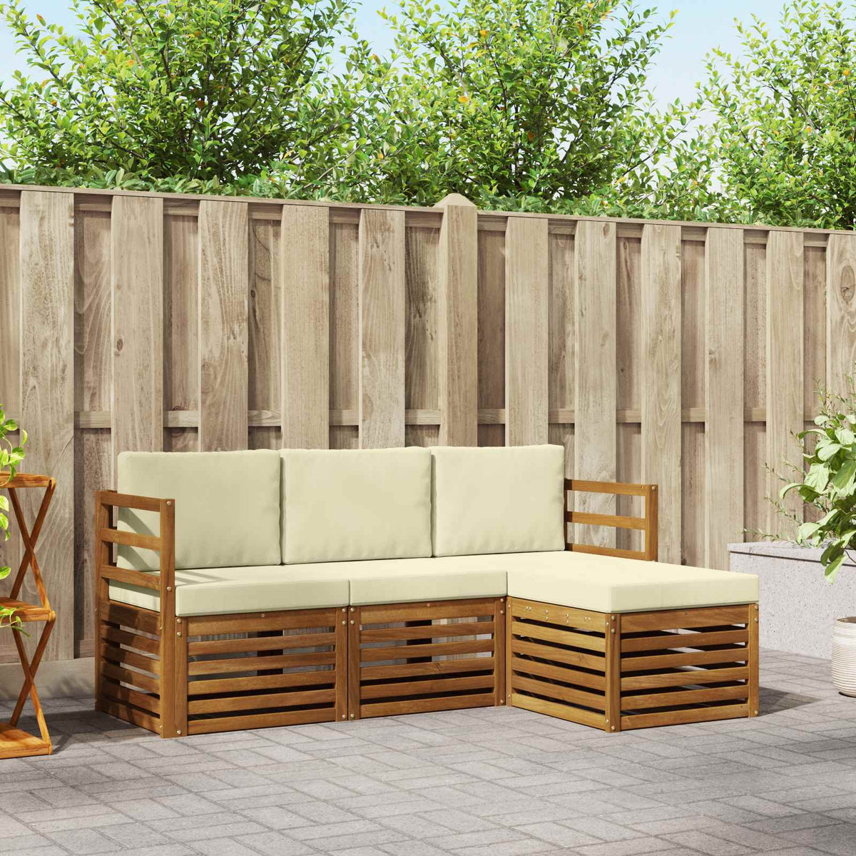 Outdoor-Sofagarnitur 4 stk. Natur und Creme