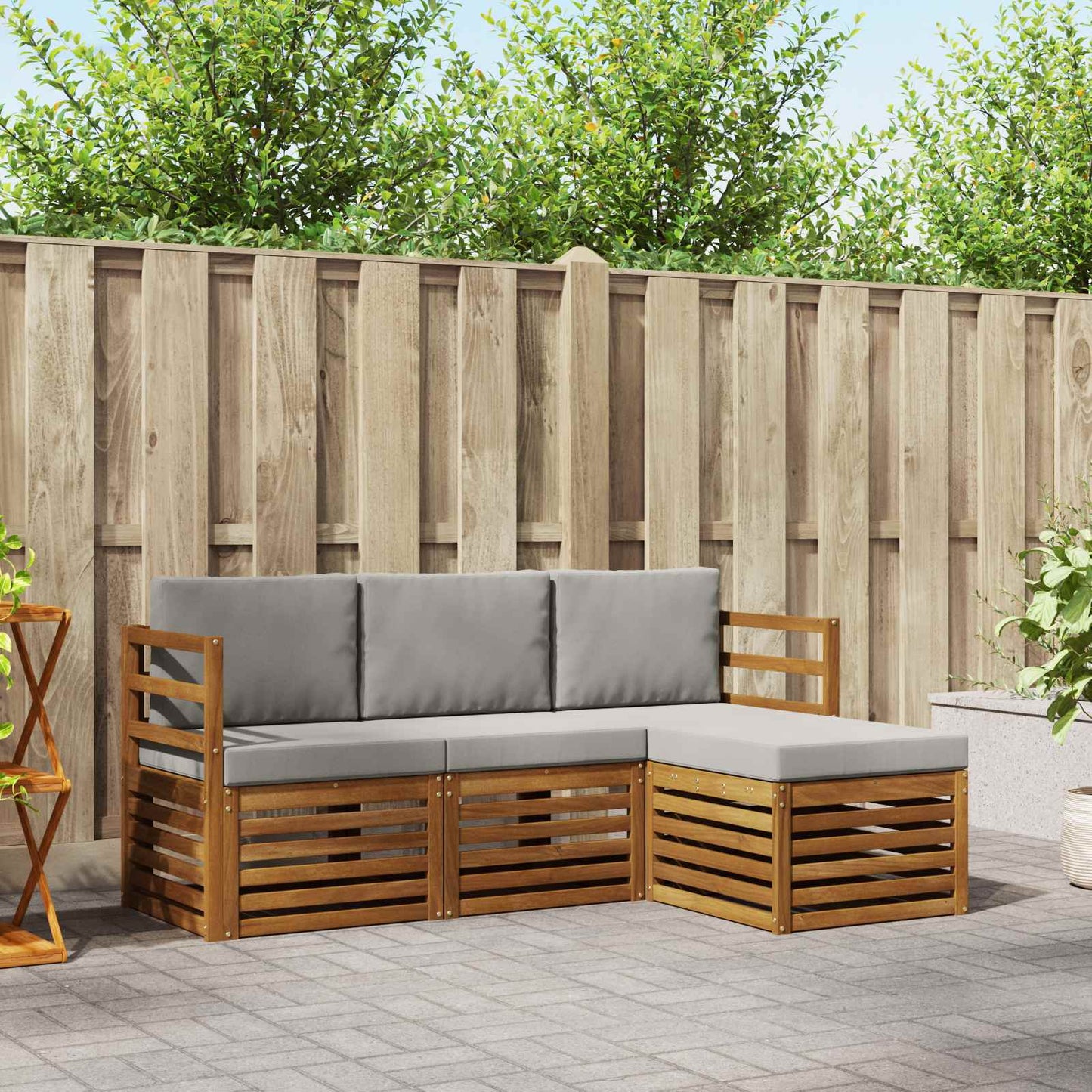 Outdoor-Sofagarnitur mit Kissen 4 pcs Natürlich und Hellgrau
