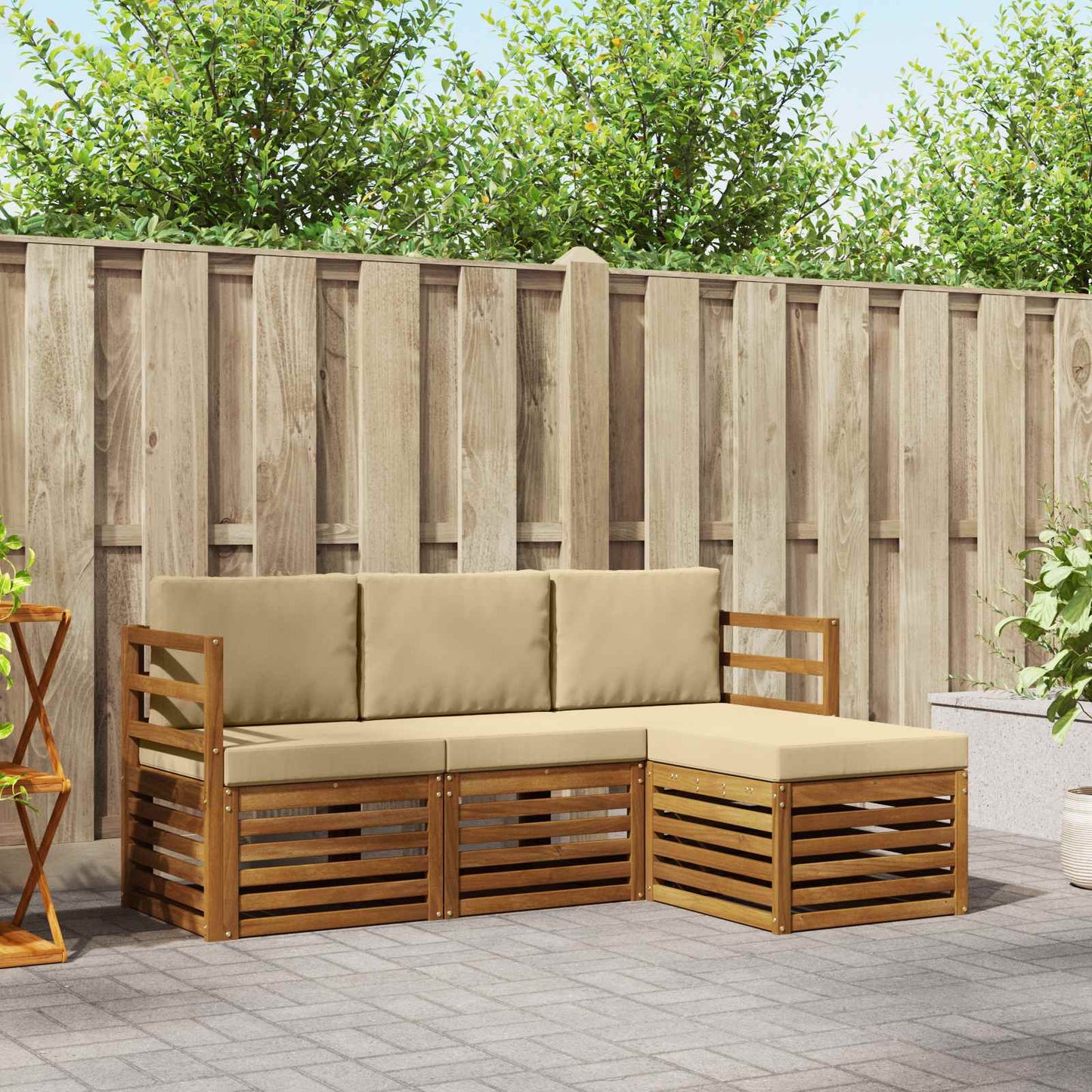 Outdoor-Sofagarnitur 4 stk. Natur und Beige