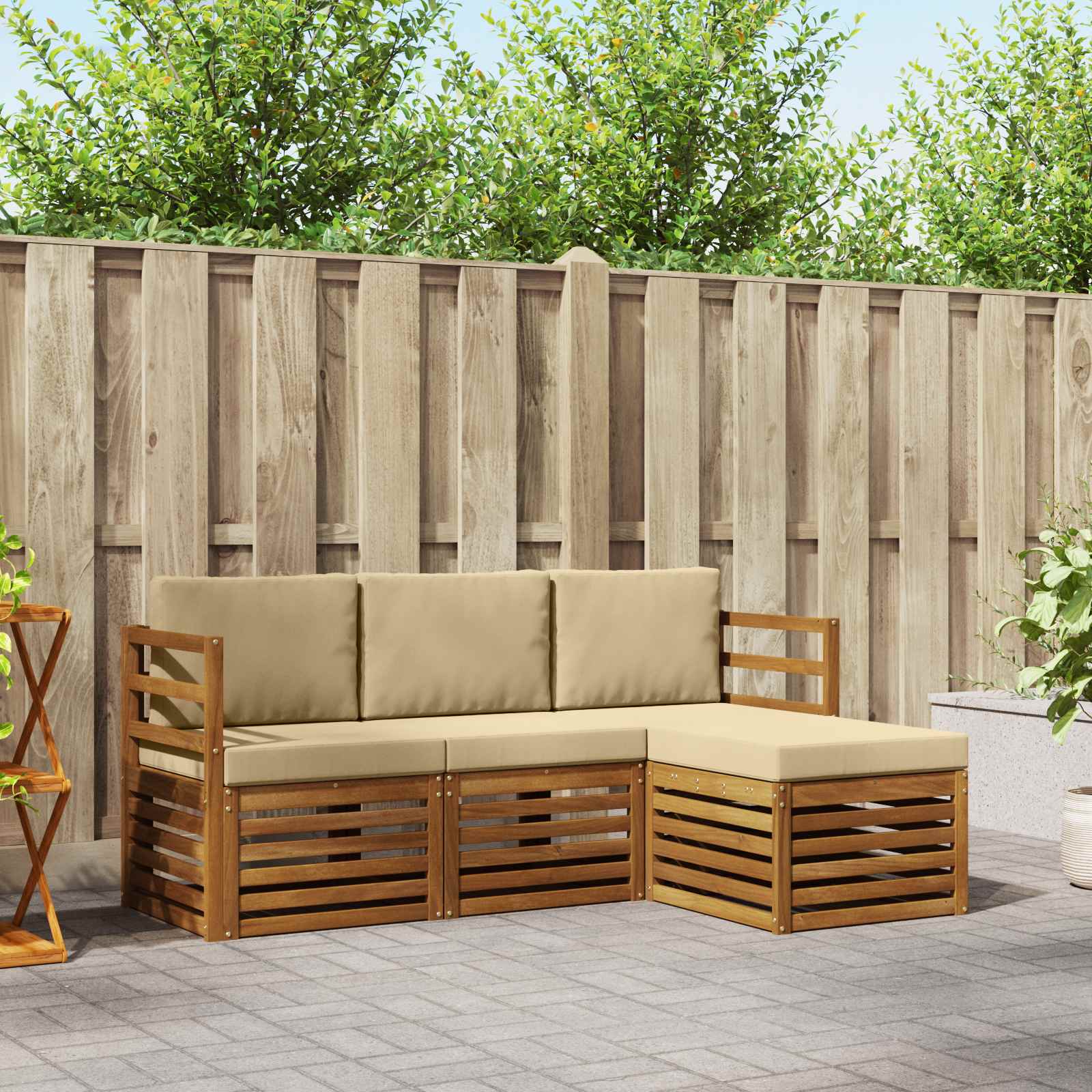 Outdoor-Sofagarnitur 4 stk. Natur und Beige