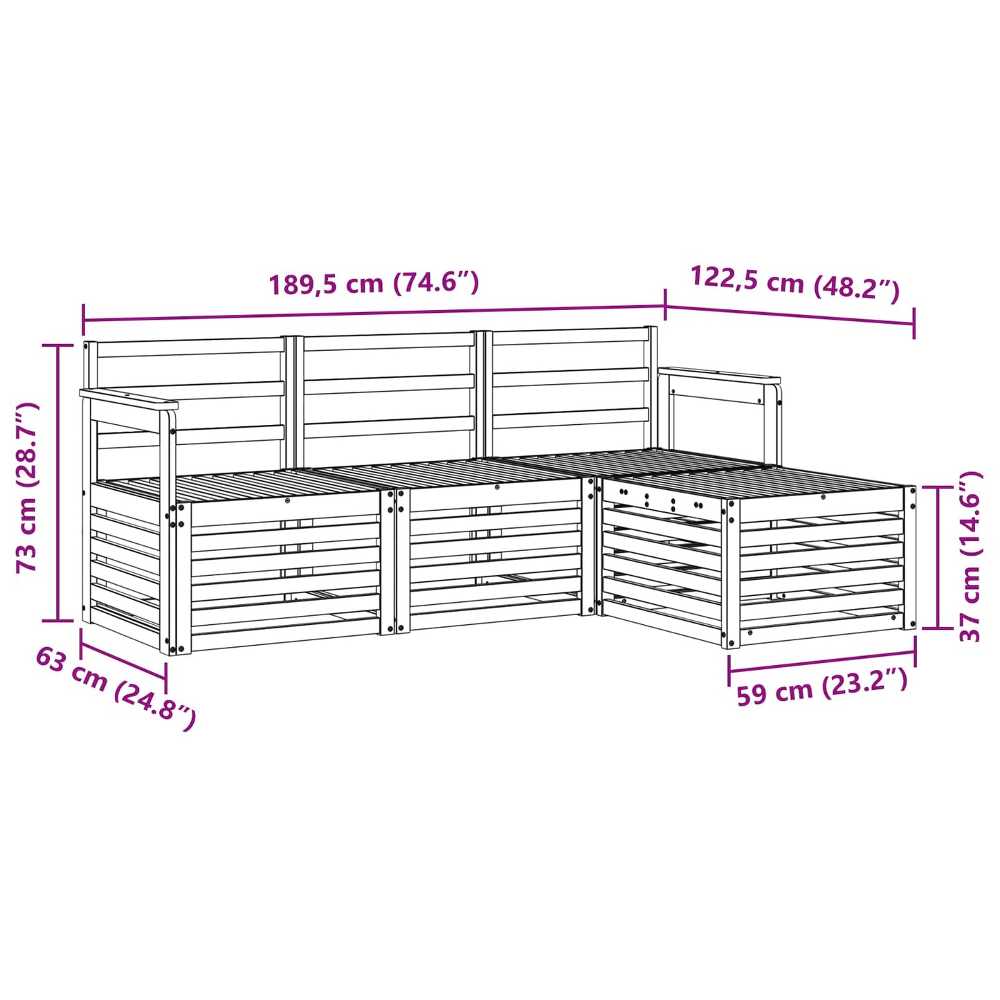 Outdoor-Sofagarnitur 4 pcs Natur
