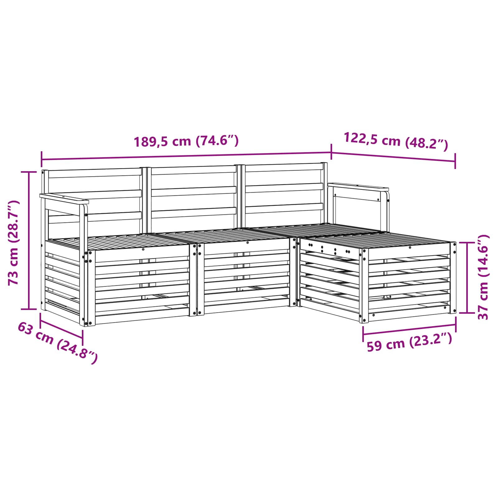 Outdoor-Sofagarnitur 4 pcs Natur