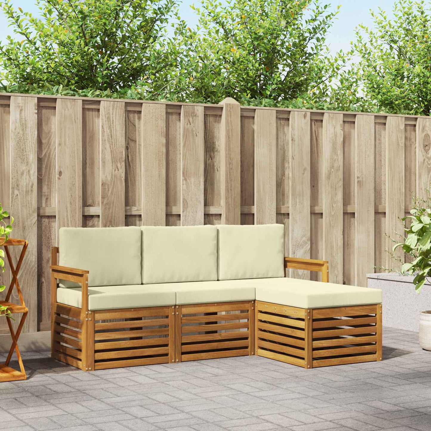 Outdoor-Sofagarnitur mit Kissen 4 pcs Natur und Creme