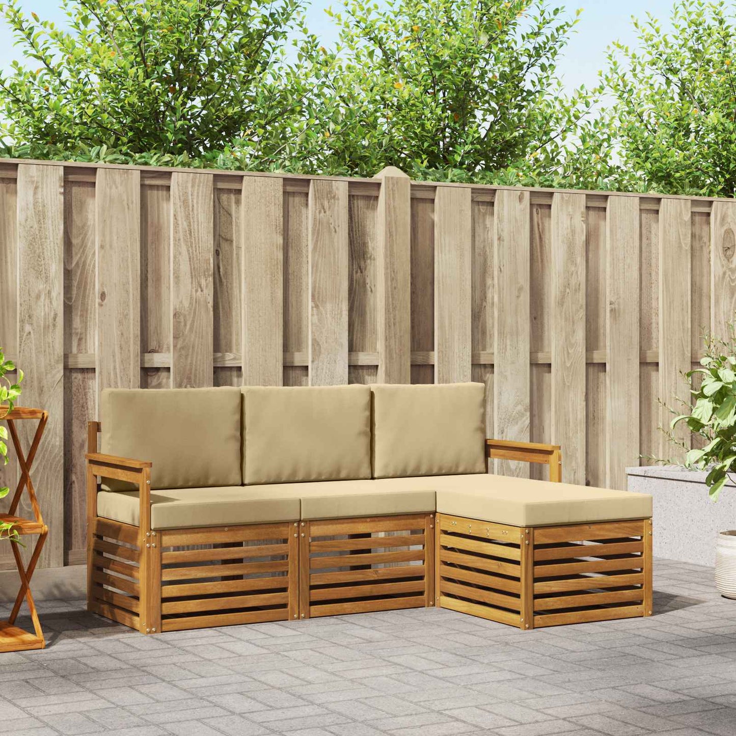 Outdoor-Sofagarnitur 4 stk. Natur und Beige