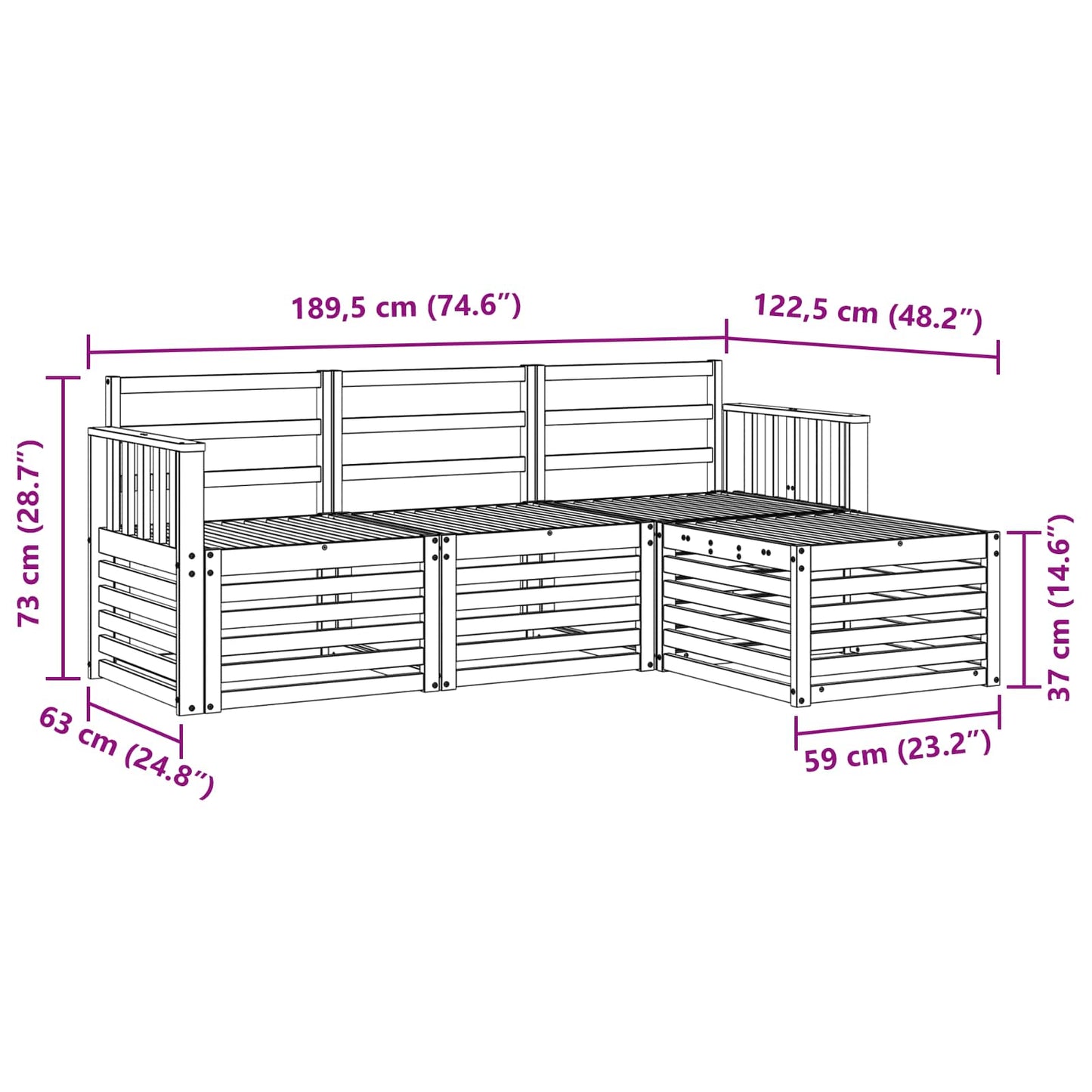 Outdoor-Sofagarnitur 4 pcs Natur