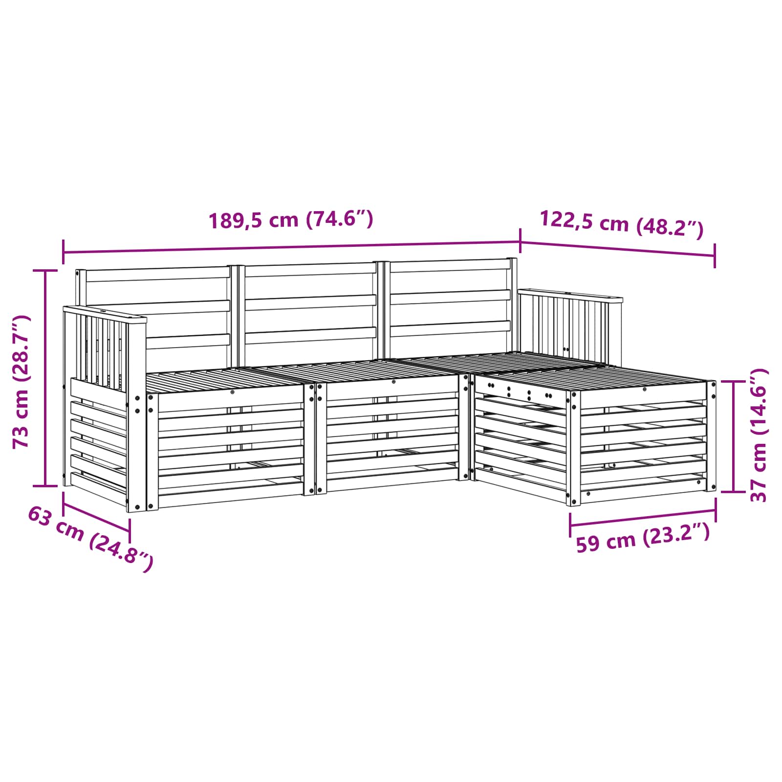 Outdoor-Sofagarnitur 4 pcs Natur