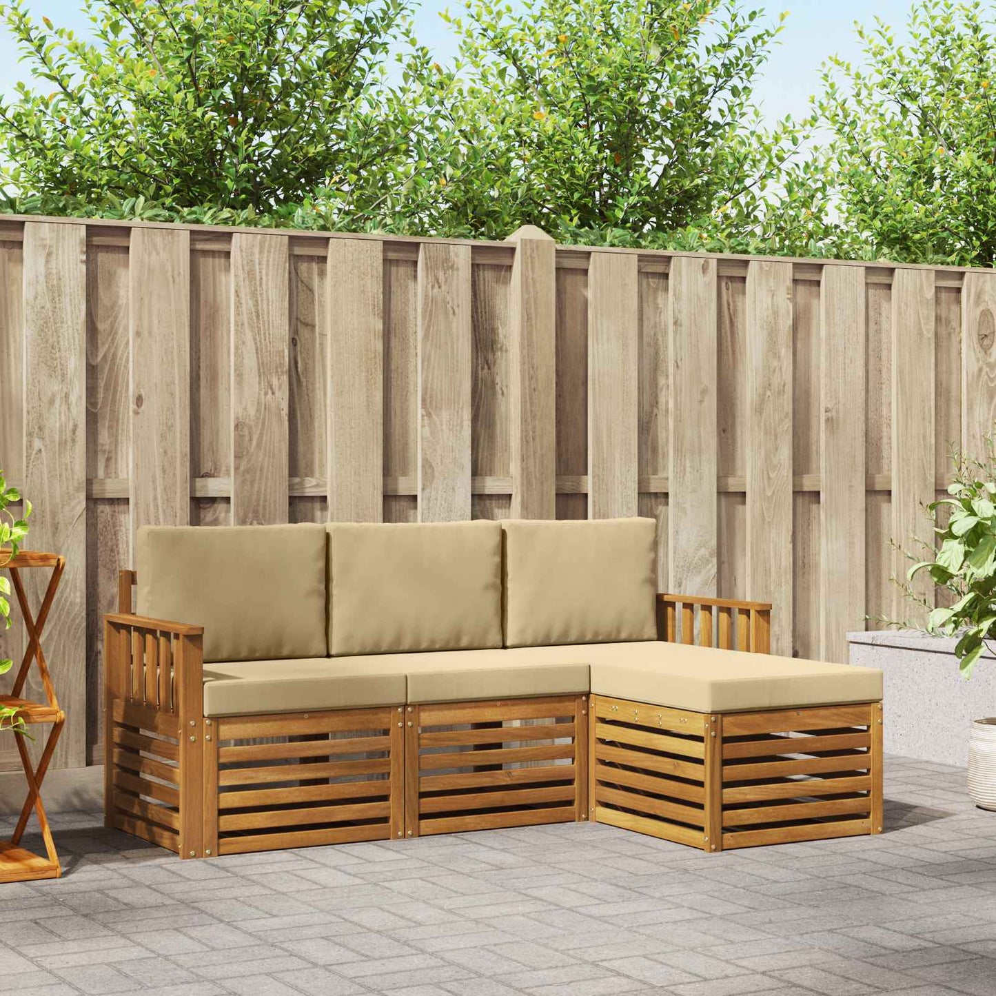 Outdoor-Sofagarnitur 4 stk. Natur und Beige