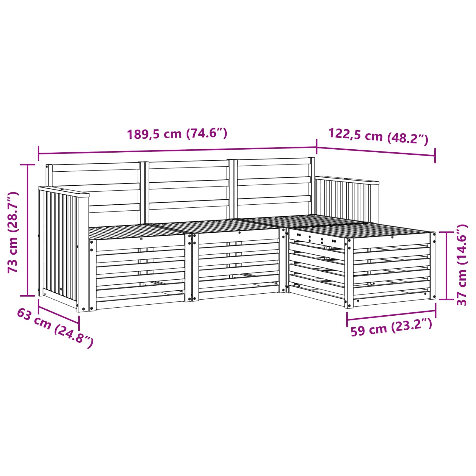 Outdoor-Sofagarnitur 4 pcs Natur