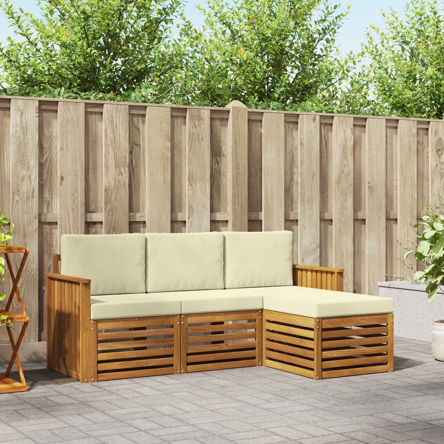 Outdoor-Sofagarnitur mit Kissen 4 pcs Natur und Creme