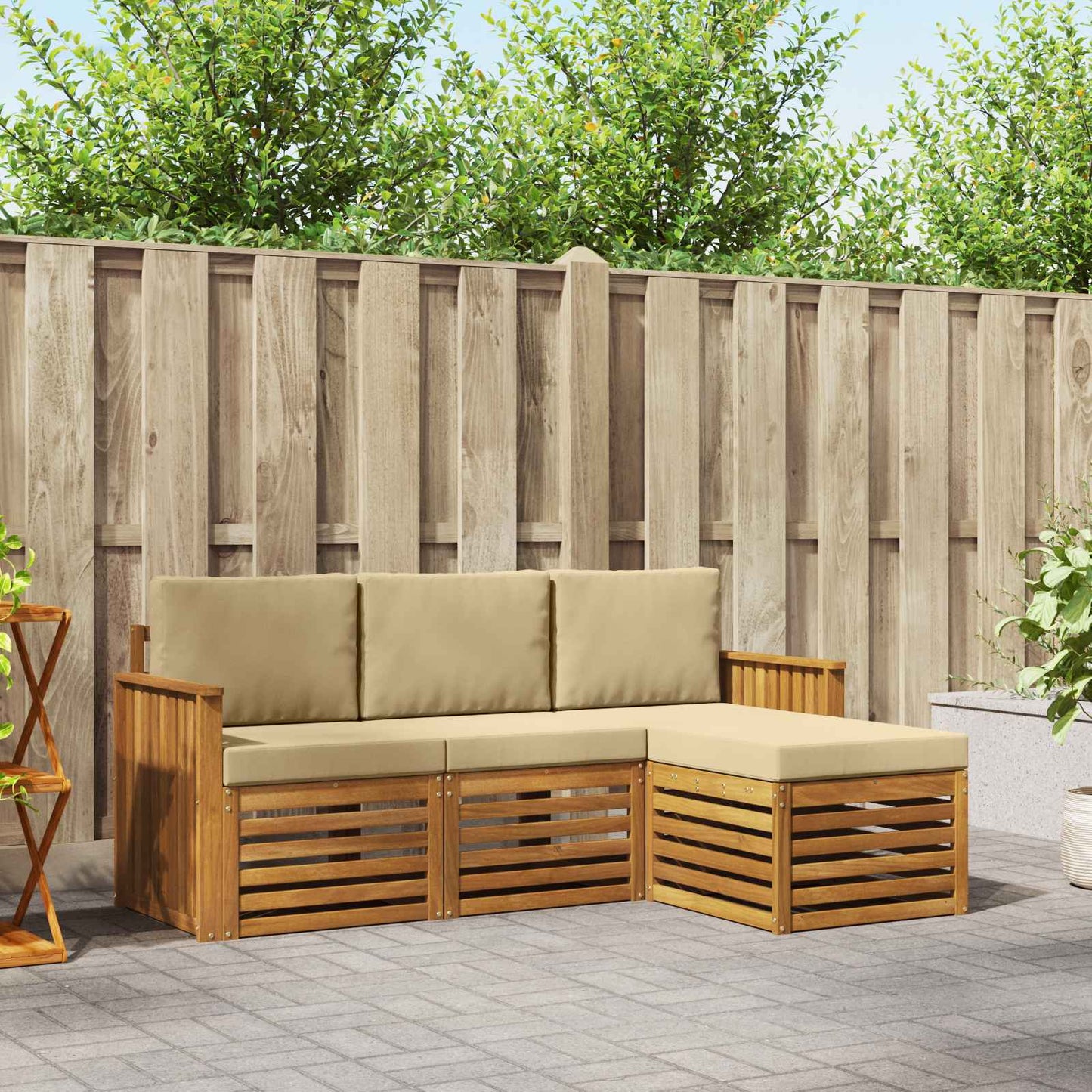 Outdoor-Sofagarnitur 4 stk. Natur und Beige