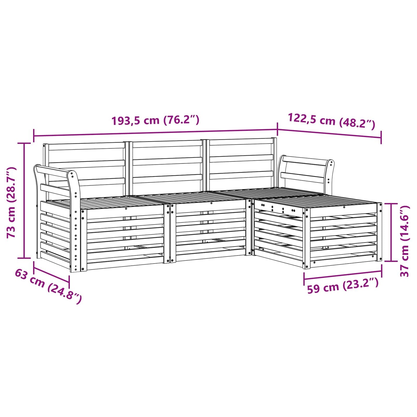Outdoor-Sofagarnitur 4 pcs Natur