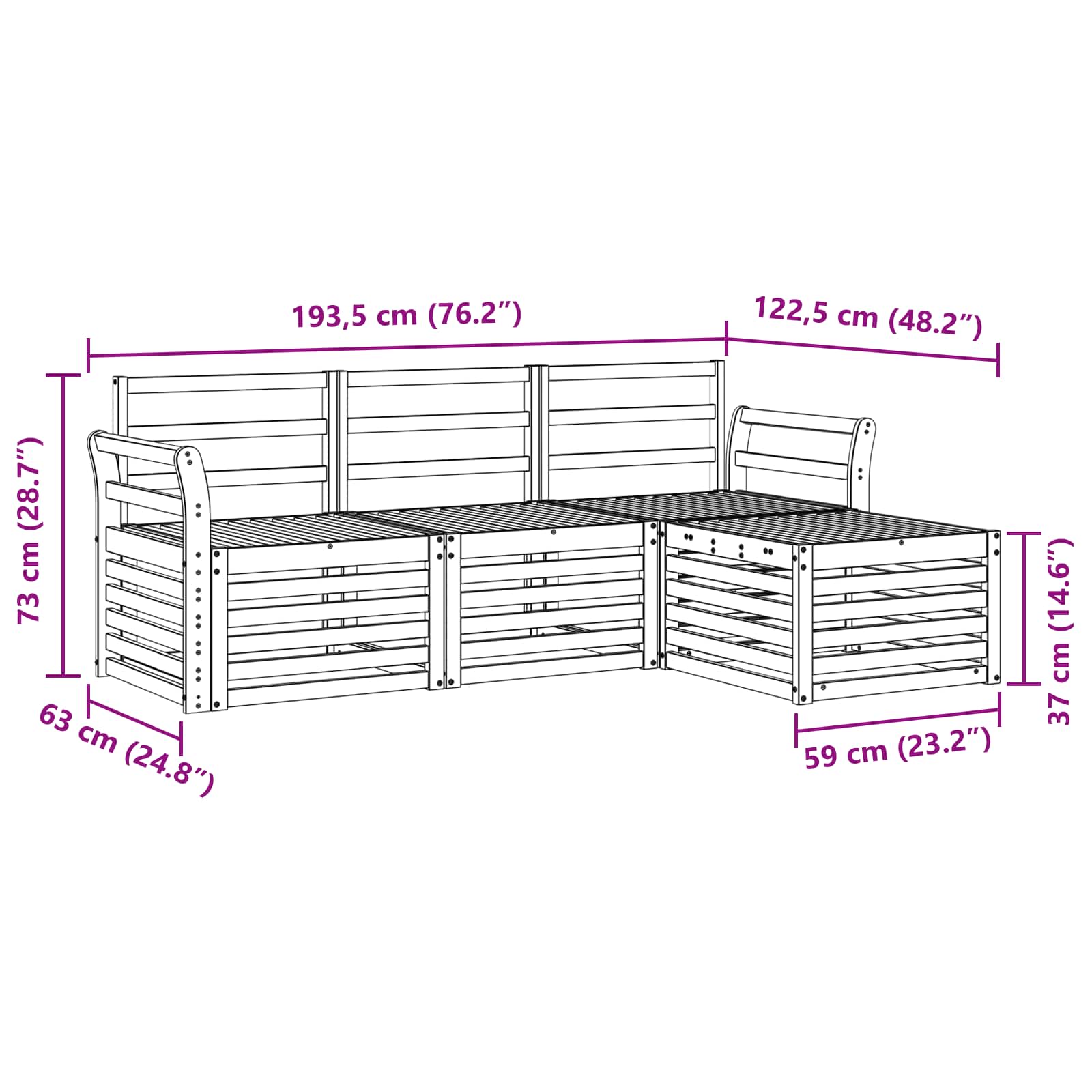 Outdoor-Sofagarnitur 4 pcs Natur