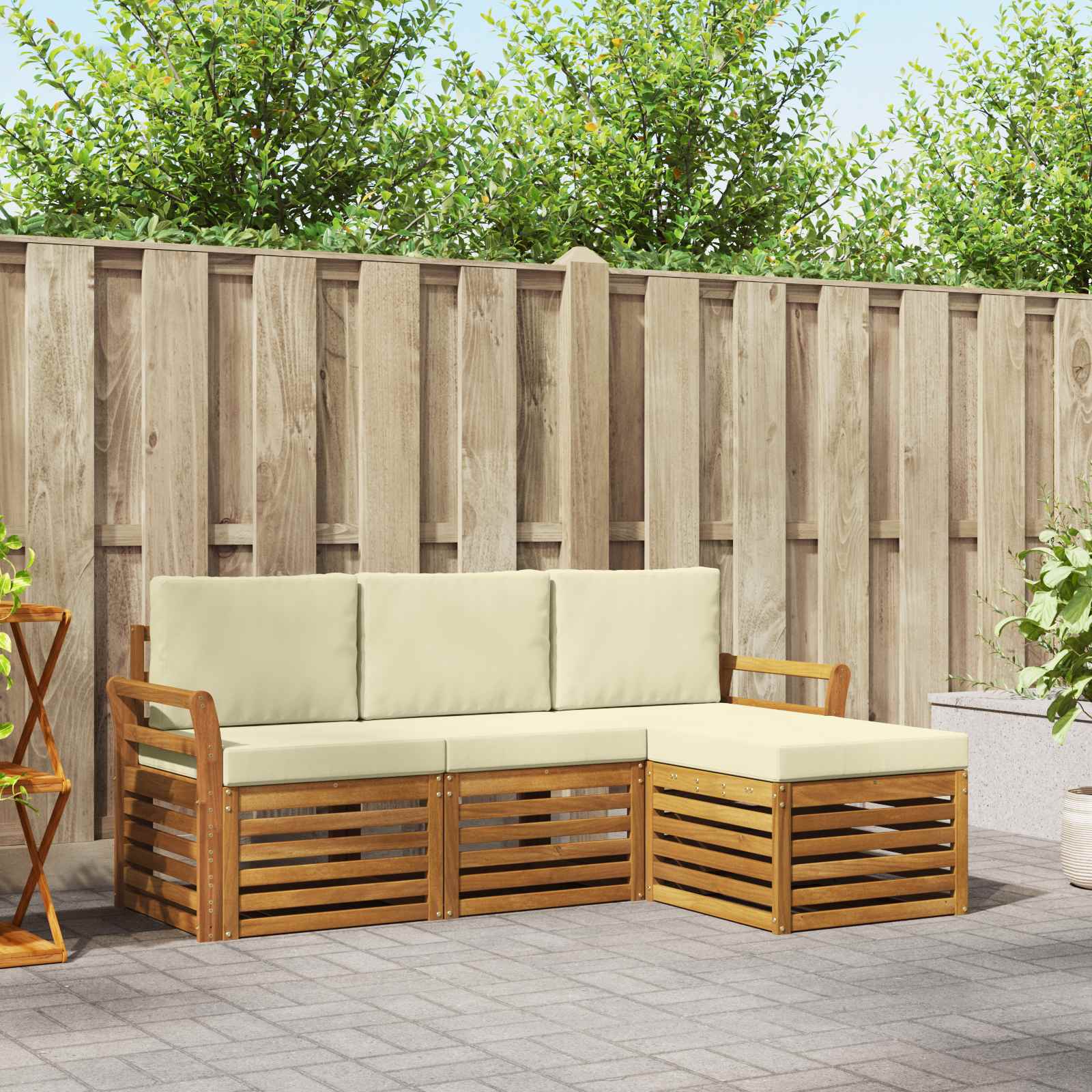 Outdoor-Sofagarnitur 4 stk. Natur und Creme