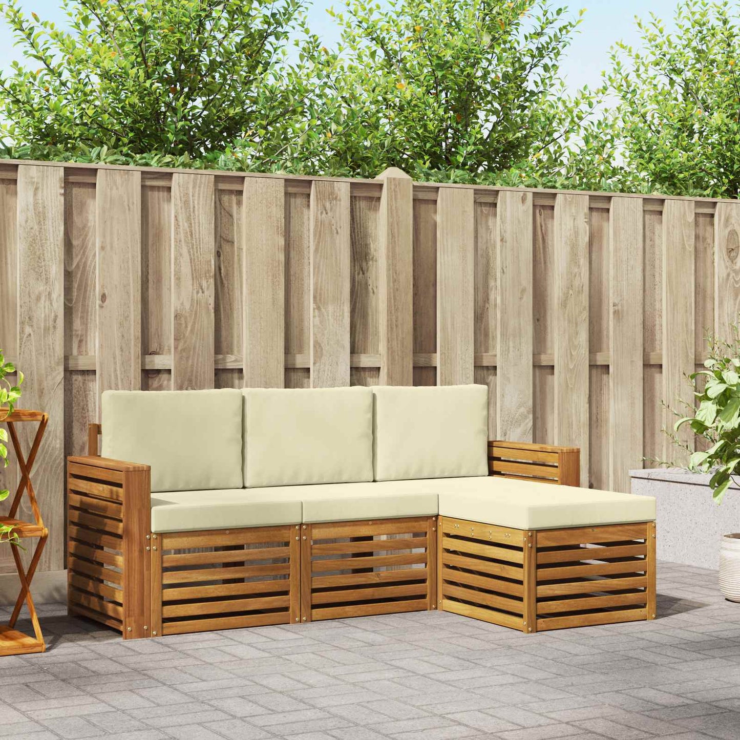 Outdoor-Sofagarnitur mit Kissen 4 pcs Natur und Creme
