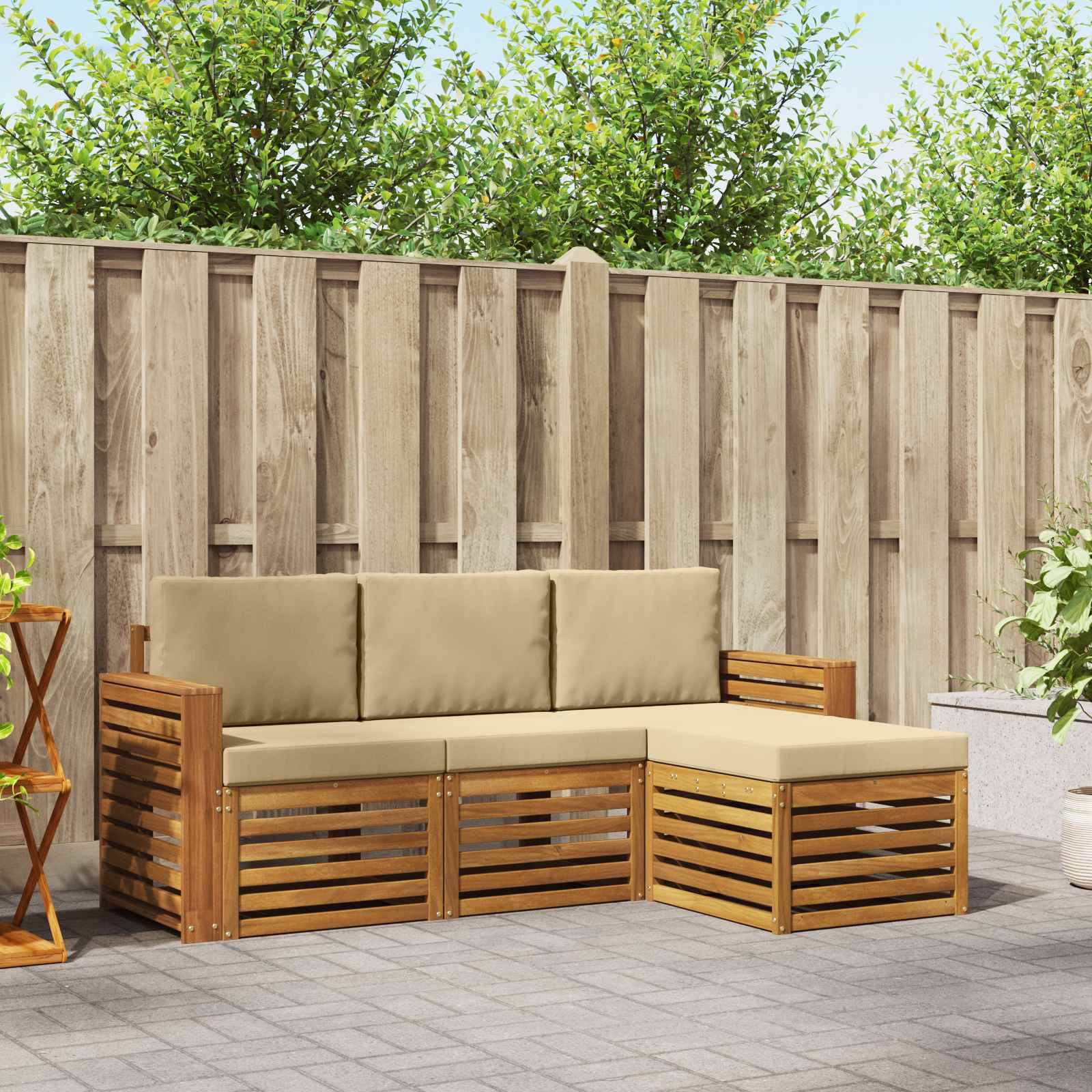 Outdoor-Sofagarnitur 4 stk. Natur und Beige
