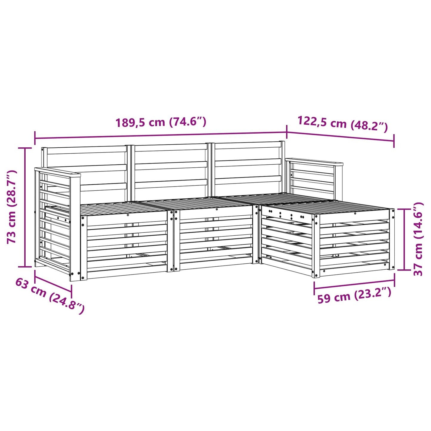 Sofagarnituren 4 pcs Natur Massivholz Akazie