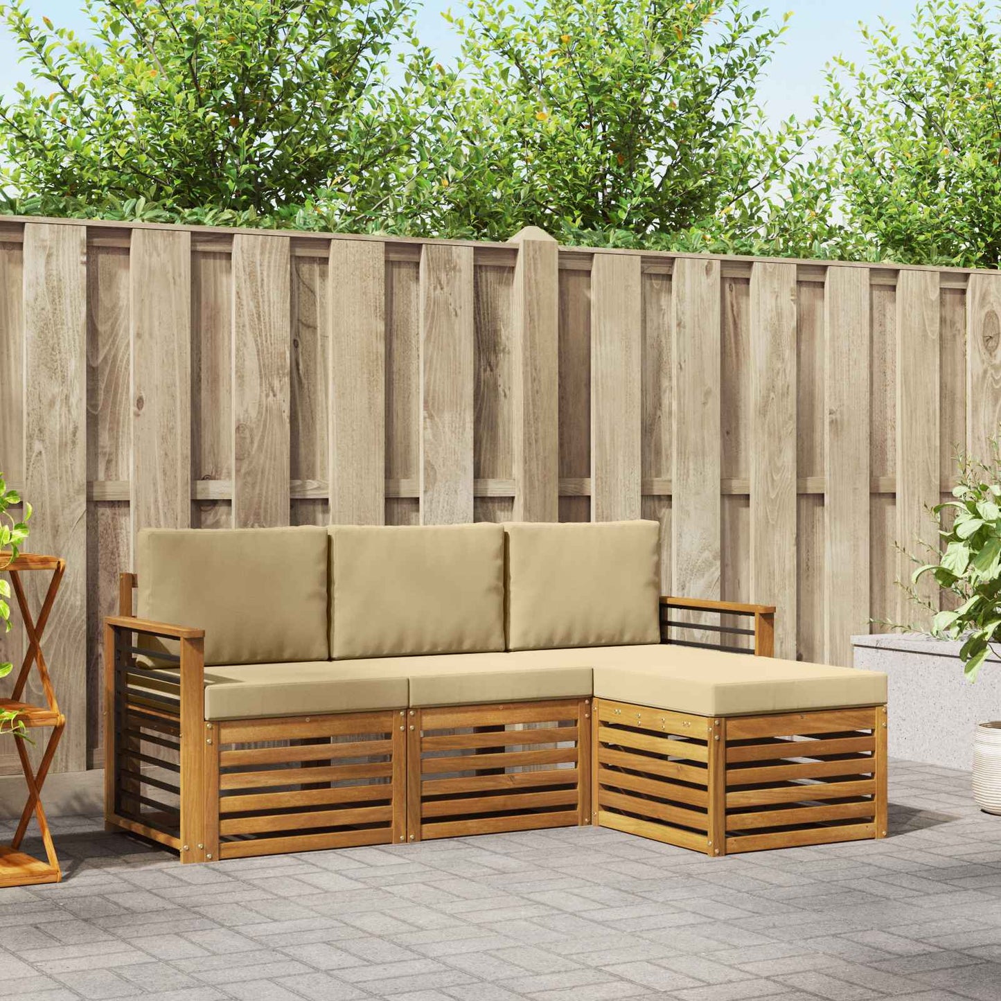 Outdoor-Sofagarnitur 4 stk. Natur und Beige