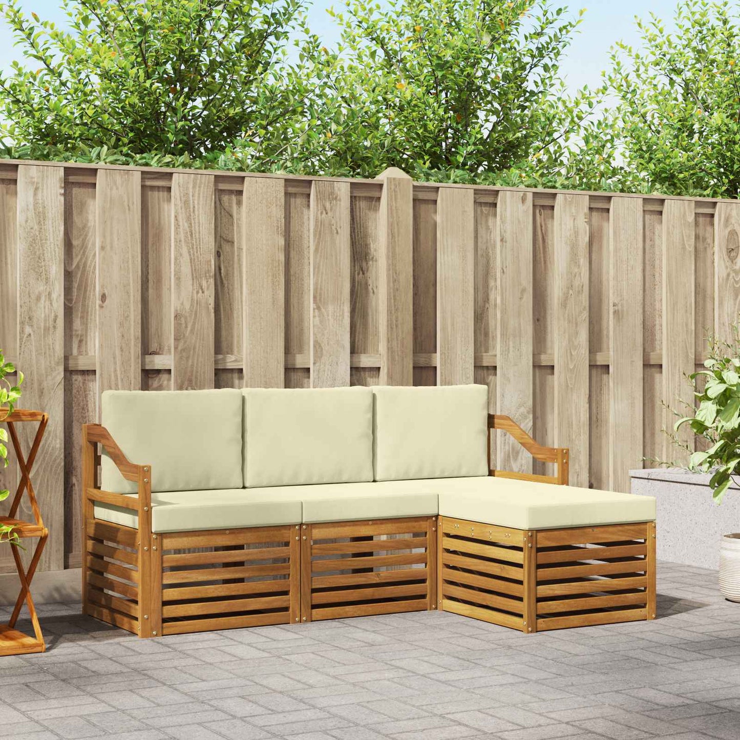 Outdoor-Sofagarnitur 4 stk. Natur und Creme