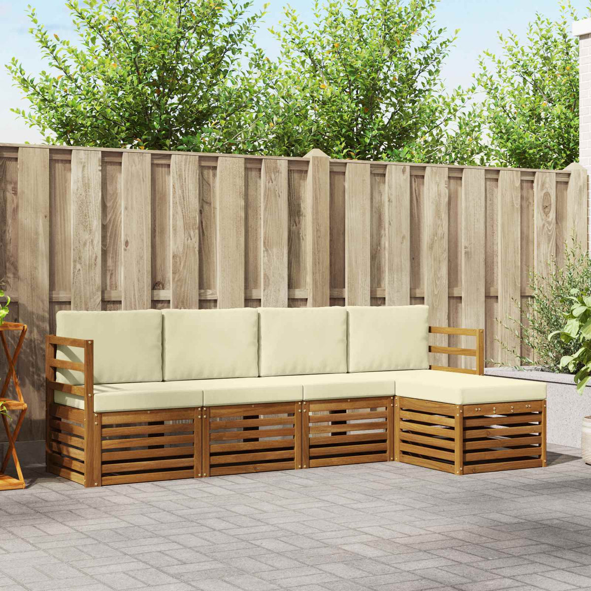 Outdoor-Sofagarnitur 5 stk. Natur und Creme