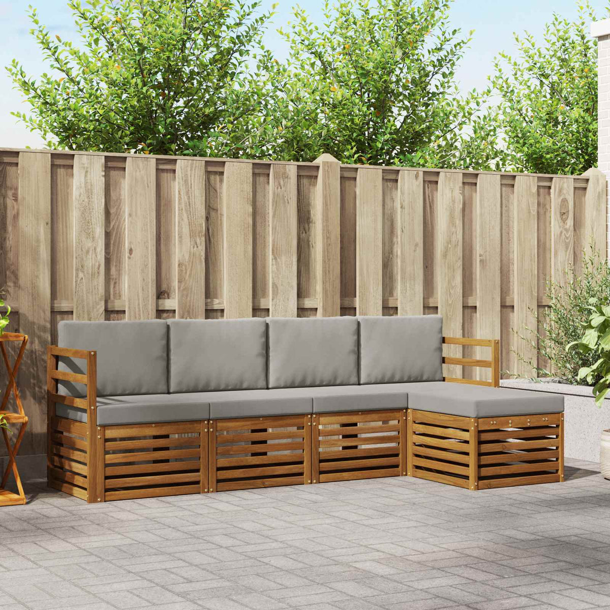 Outdoor-Sofagarnitur 5 stk. Natur und Hellgrau