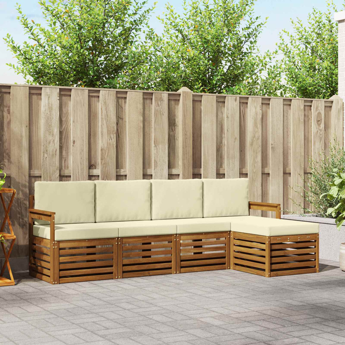 Outdoor-Sofagarnitur 5 stk. Natur und Creme