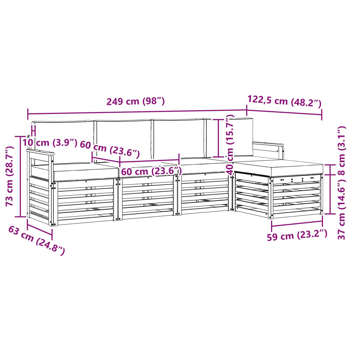 Outdoor-Sofagarnitur 5 stk. Natur und Anthrazit