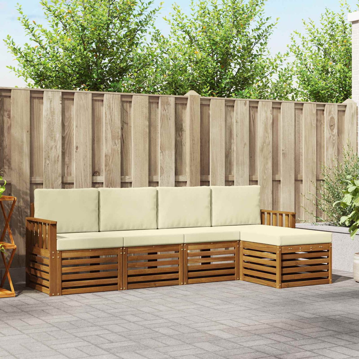 Outdoor-Sofagarnitur 5 stk. Natur und Creme