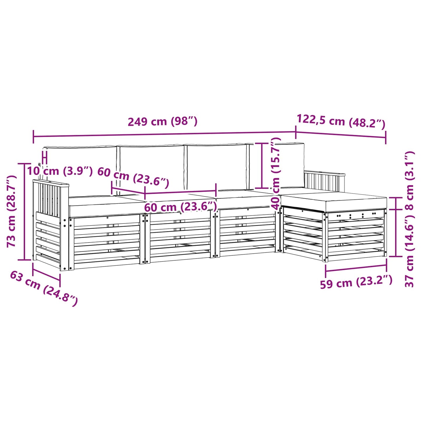 Outdoor-Sofagarnitur mit Kissen 5 pcs Natur und Creme