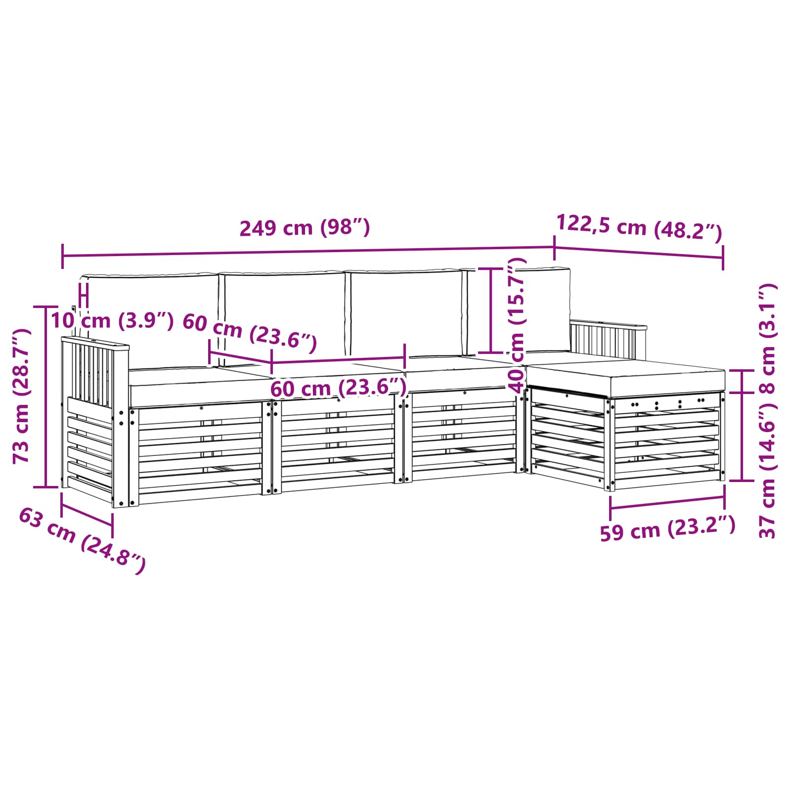 Outdoor-Sofagarnitur mit Kissen 5 pcs Natur und Creme