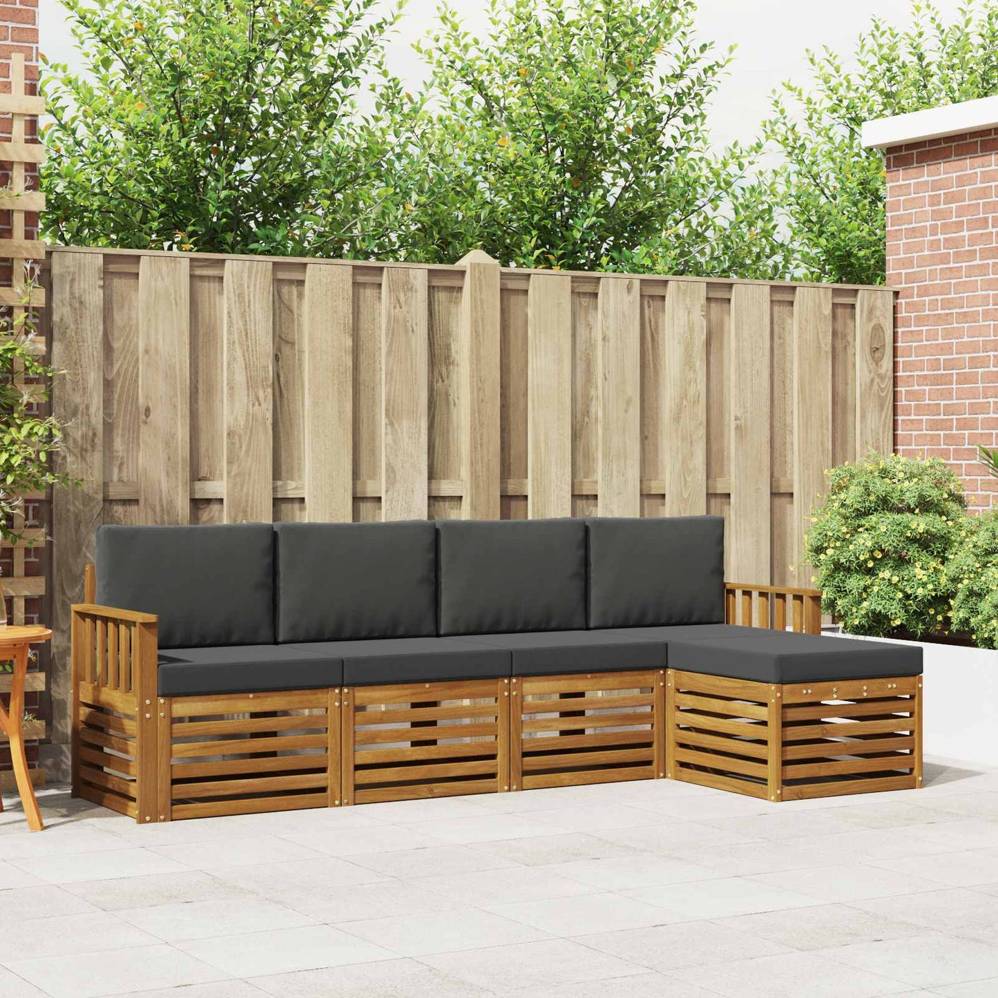 Outdoor-Sofagarnitur mit Kissen 5 pcs Natur und Anthrazit