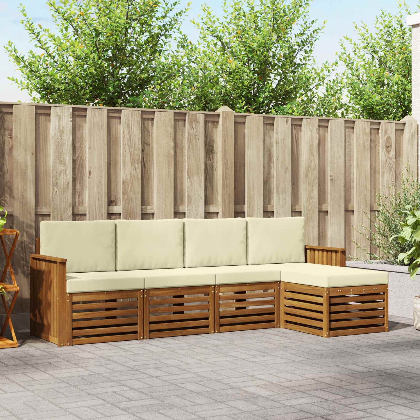 Outdoor-Sofagarnitur mit Kissen 5 pcs Natur und Creme