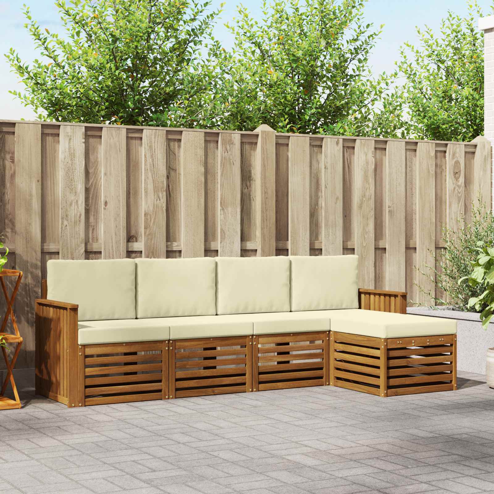 Outdoor-Sofagarnitur mit Kissen 5 pcs Natur und Creme