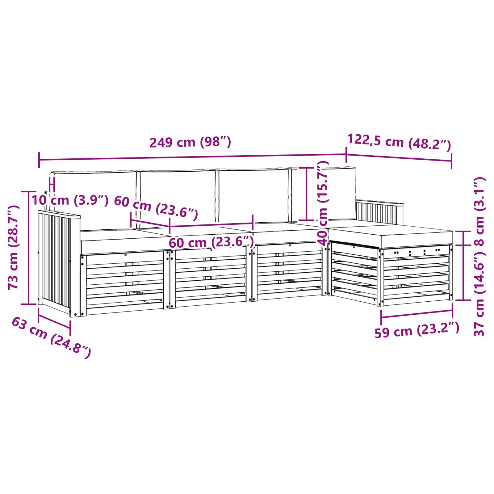 Outdoor-Sofagarnitur 5 stk. Natur und Anthrazit