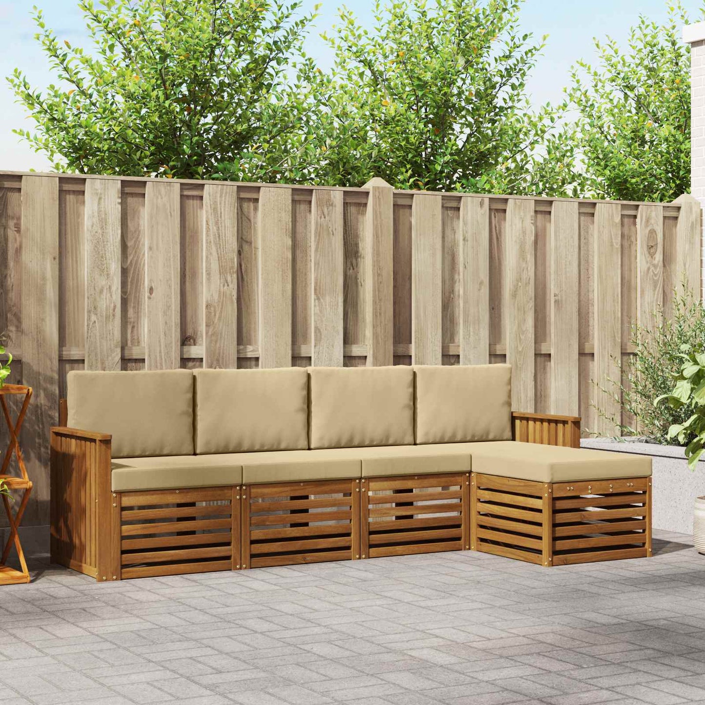 Outdoor-Sofagarnitur mit Kissen 5 pcs Natur und Beige
