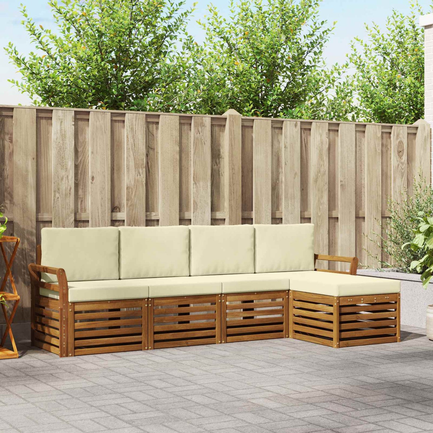 Outdoor-Sofagarnitur 5 stk. Natur und Creme