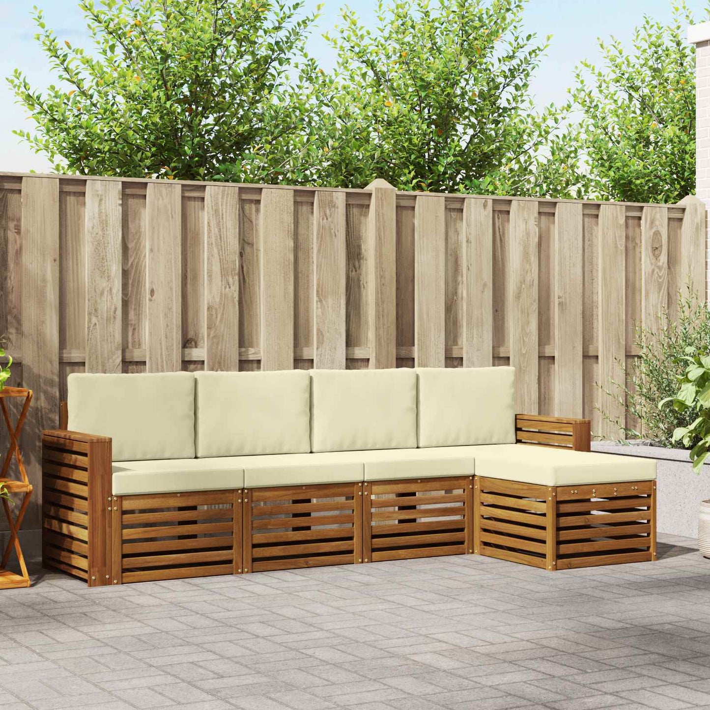 Outdoor-Sofagarnitur mit Kissen 5 pcs Natur und Creme