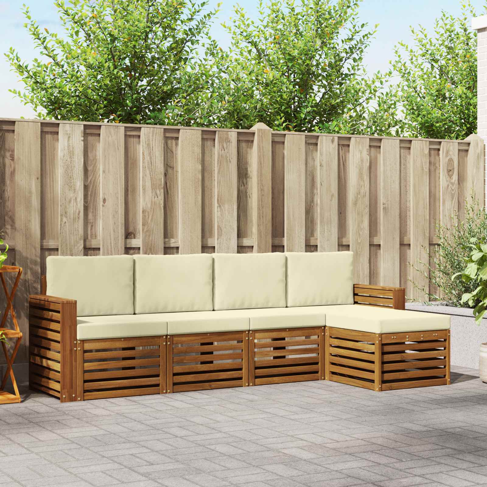 Outdoor-Sofagarnitur mit Kissen 5 pcs Natur und Creme