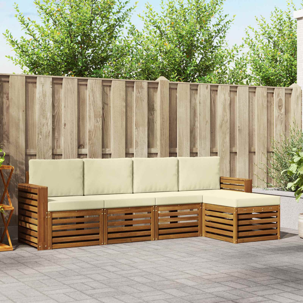 Outdoor-Sofagarnitur 5 stk. Natur und Creme