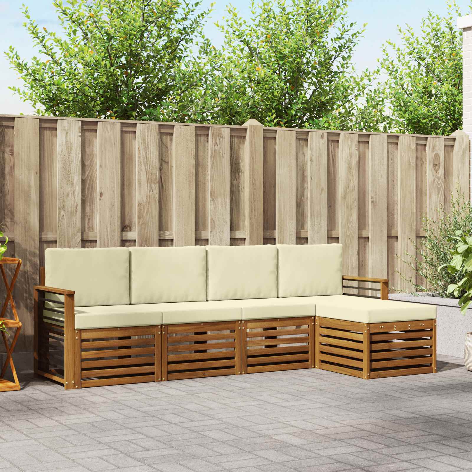 Outdoor-Sofagarnitur 5 stk. Natur und Creme