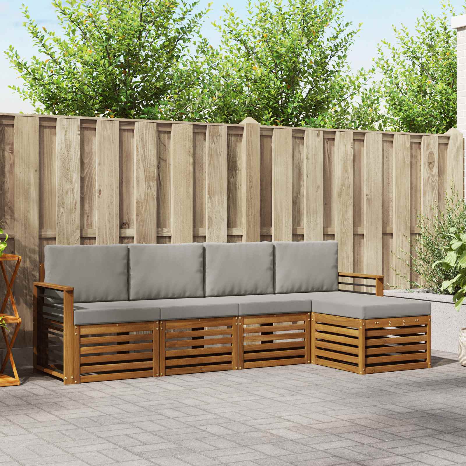 Outdoor-Sofagarnitur mit Kissen 5 pcs Natürlich und Hellgrau