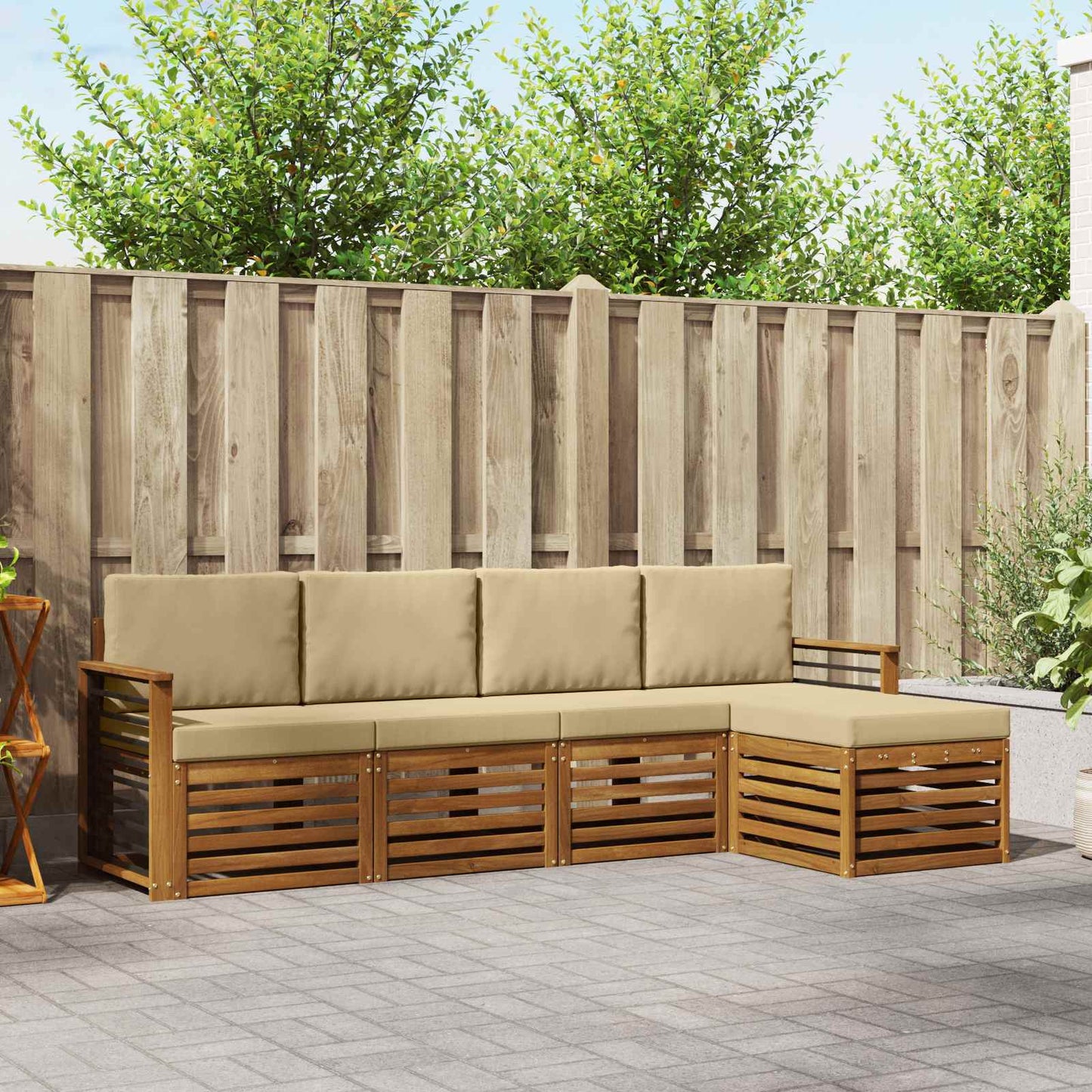 Outdoor-Sofagarnitur 5 stk. Natur und Beige