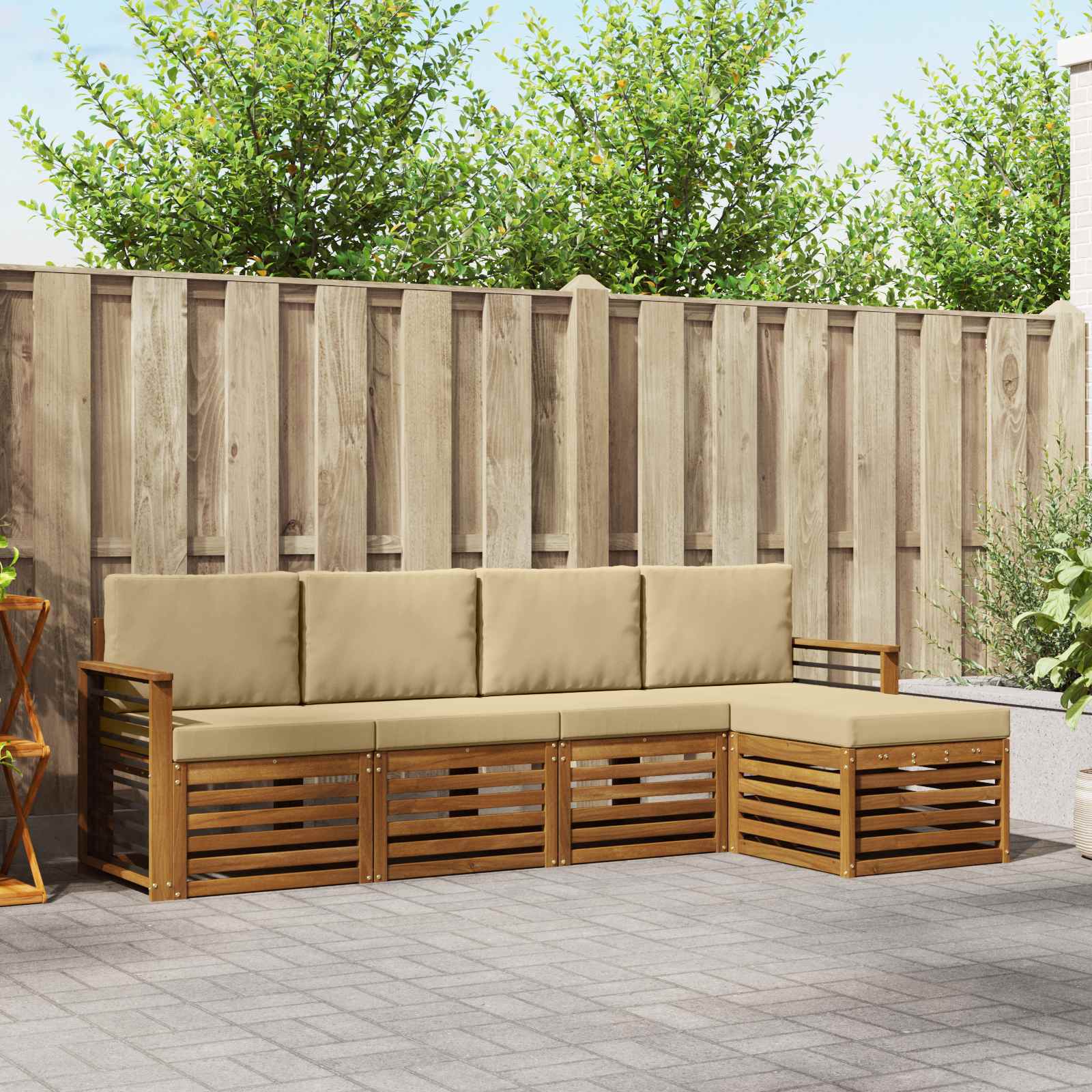Outdoor-Sofagarnitur 5 stk. Natur und Beige