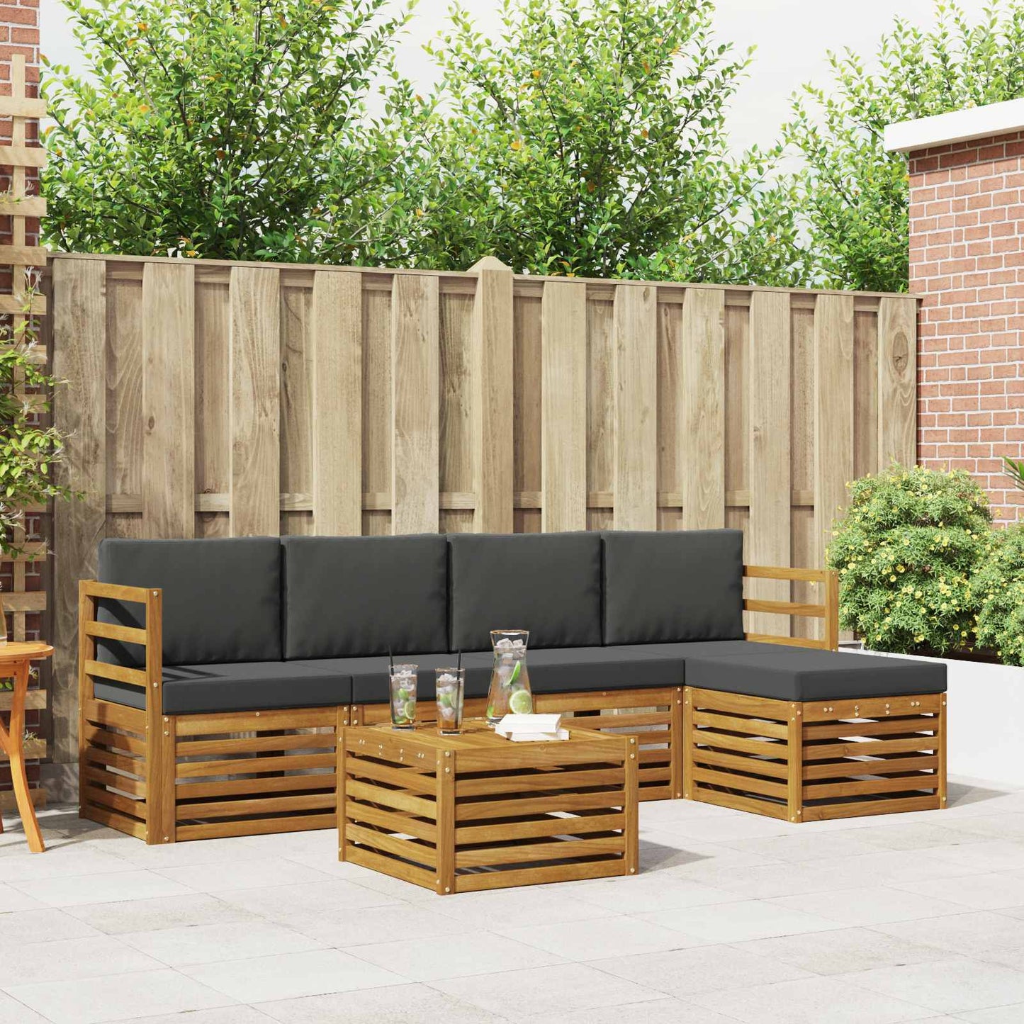 Outdoor-Sofagarnitur 6 stk. Natur und Anthrazit