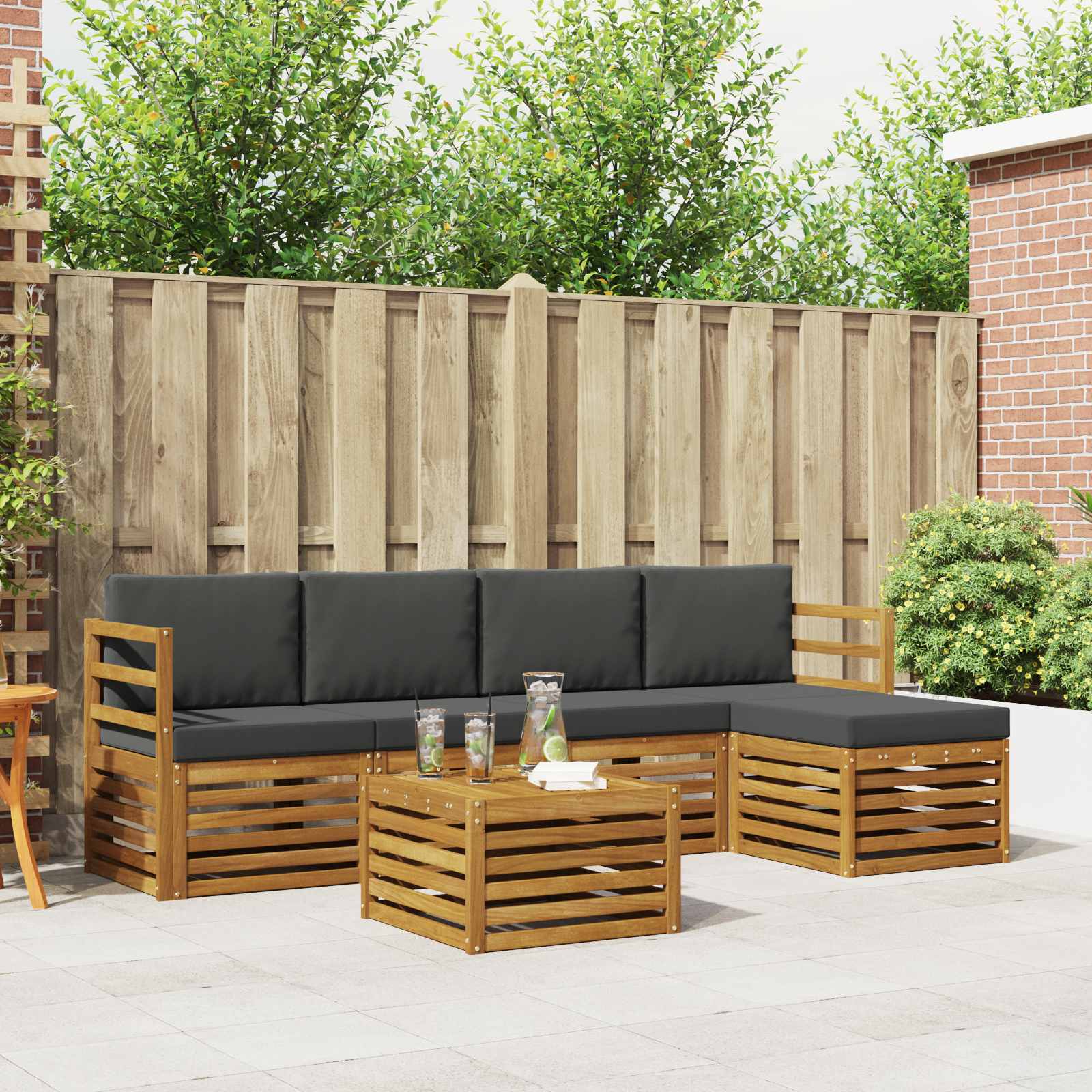 Outdoor-Sofagarnitur 6 stk. Natur und Anthrazit