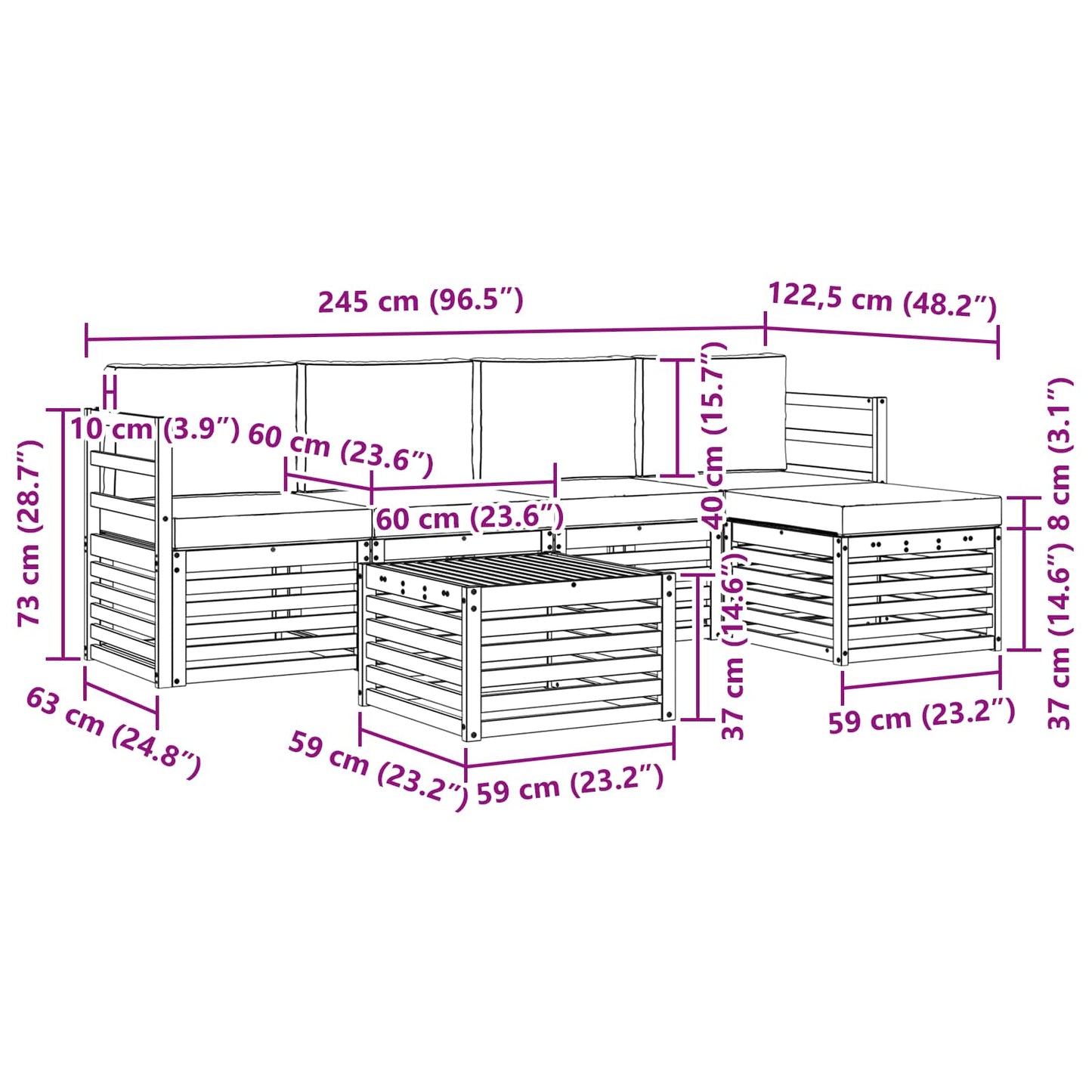 Outdoor-Sofagarnitur 6 stk. Natur und Anthrazit