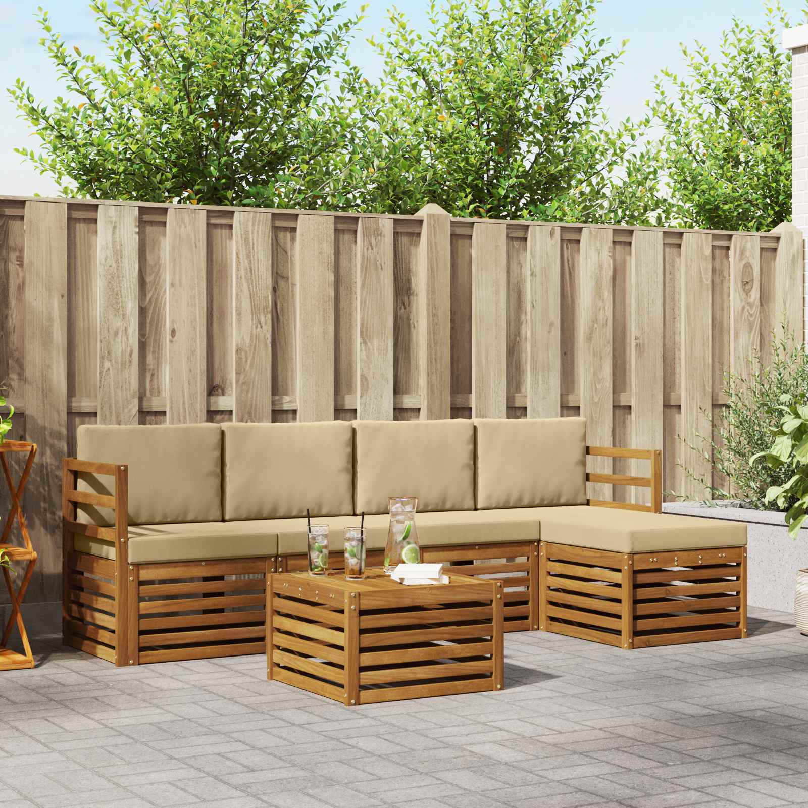 Outdoor-Sofagarnitur mit Kissen 6 pcs Natur und Beige